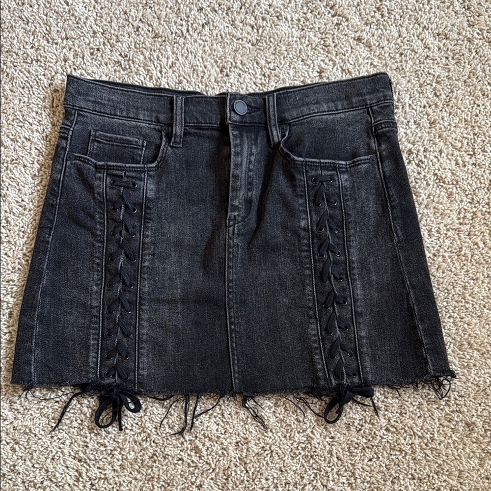Blank NYC Charcoal Lace-Up Denim Skirt